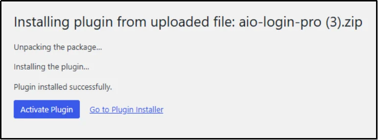 Click activate plugin button after successful installation in WordPress