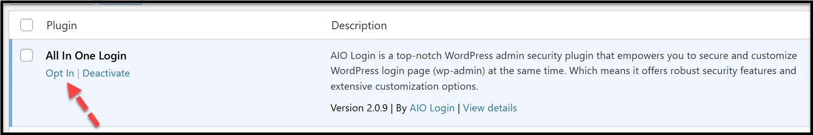 Activating the All In One Login plugin in WordPress