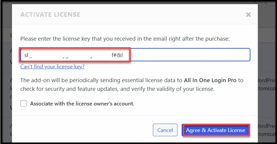 Agreeing to terms and activating the license for the plugin