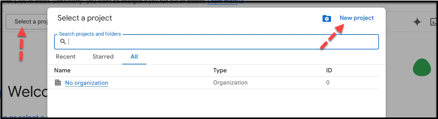 Creating a new project in Google Cloud for OAuth setup