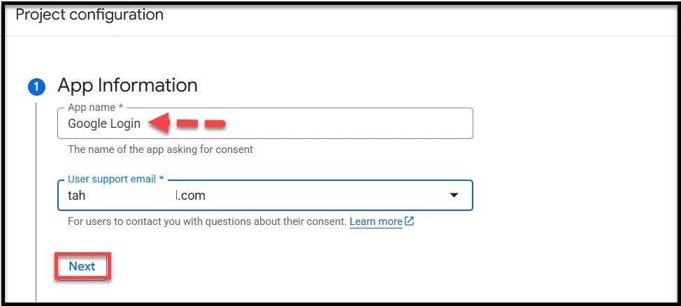 Entering app details in OAuth consent screen