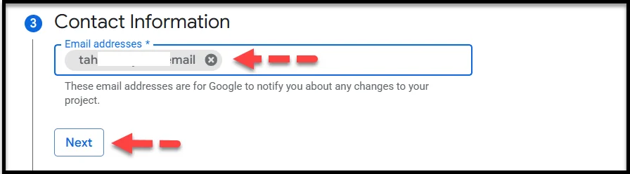 Filling out contact information in OAuth consent screen