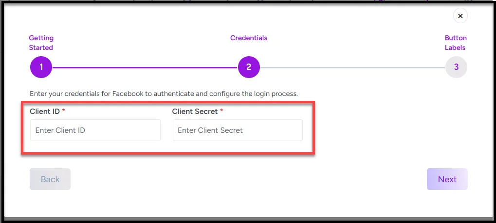 Display of Facebook app client ID and client secret