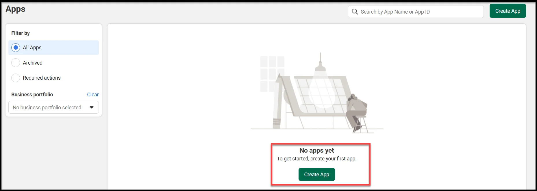Clicking the My Apps option in Facebook developer dashboard
