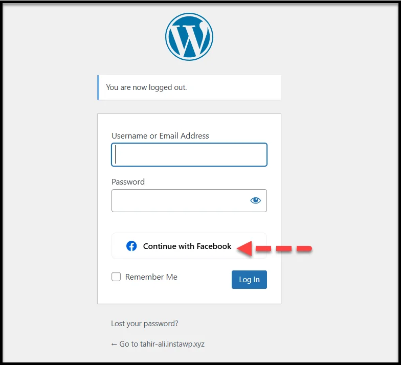 Logging in with Facebook button on WordPress site