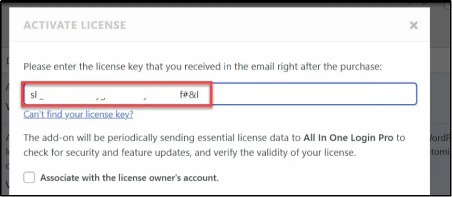 Screenshot showing the license agreement screen with the activate button
