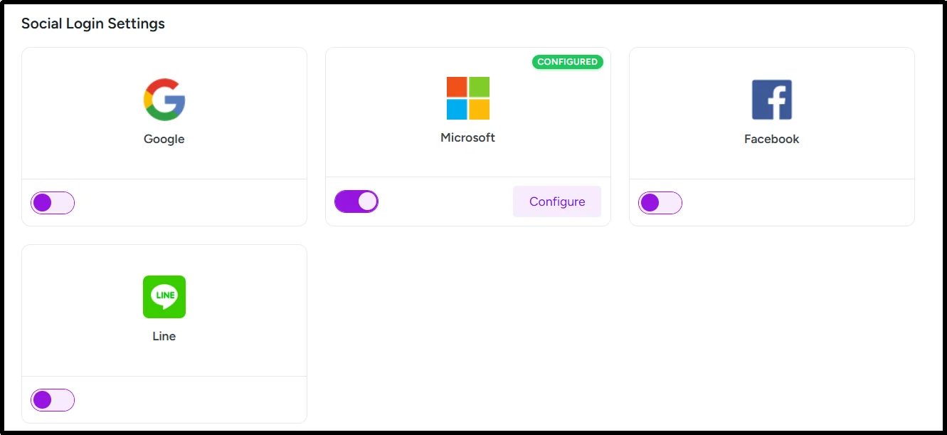 Screenshot displaying the list of available social login options