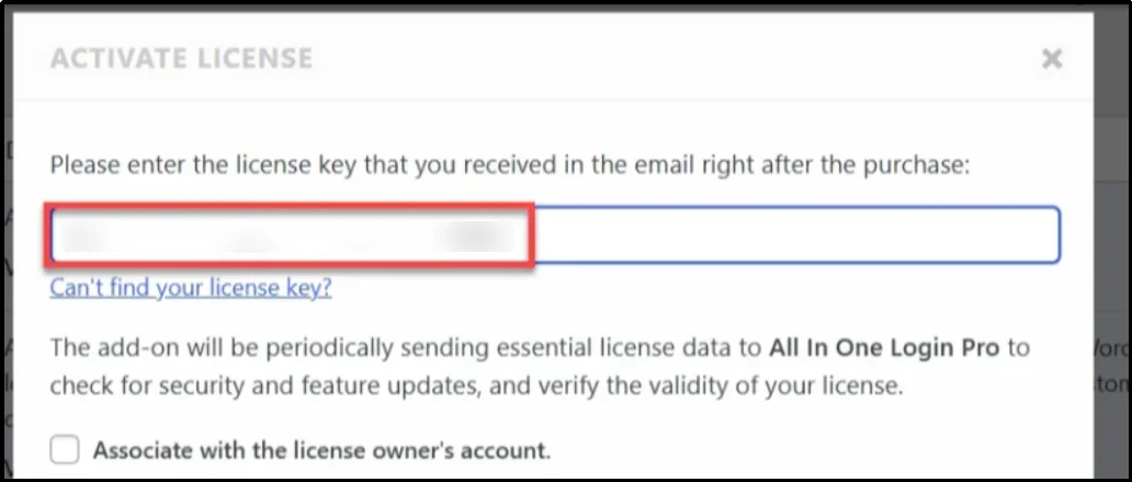 Enter AIO Login license key