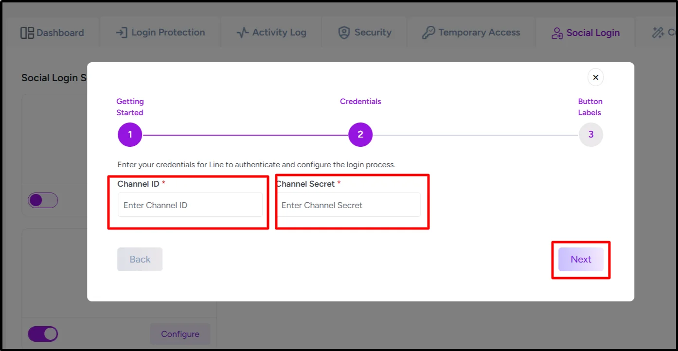 Paste channel ID and secret in AIO Login