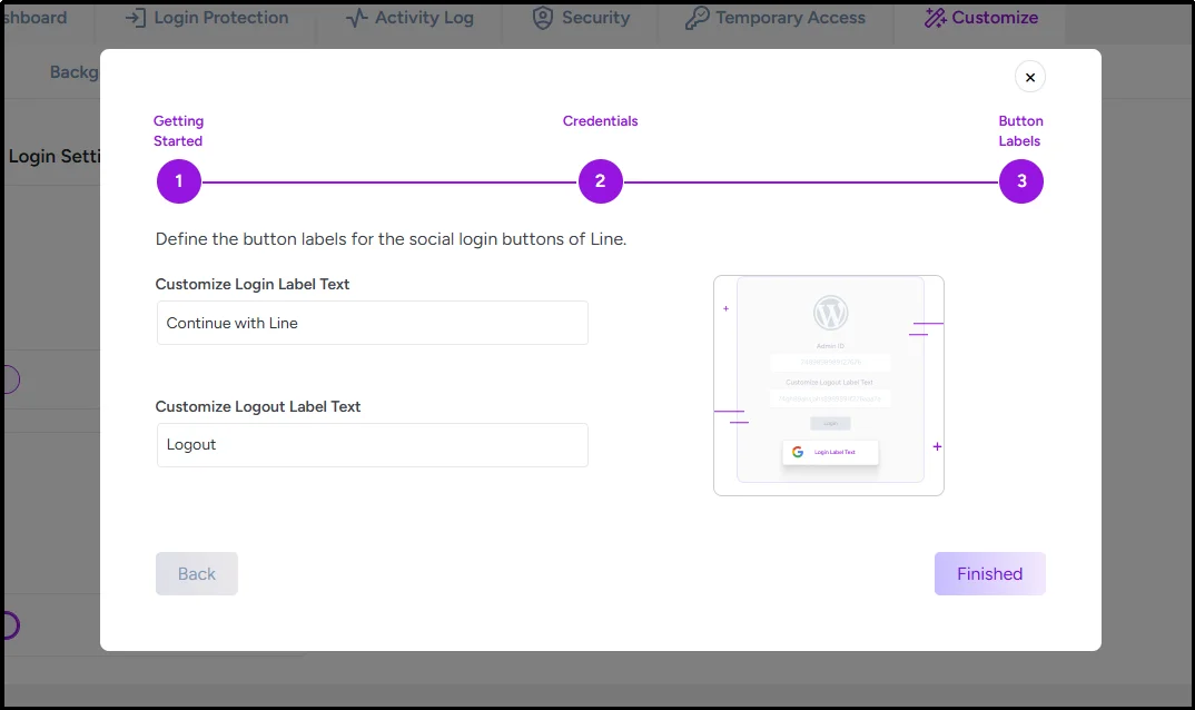 Edit login and logout label text