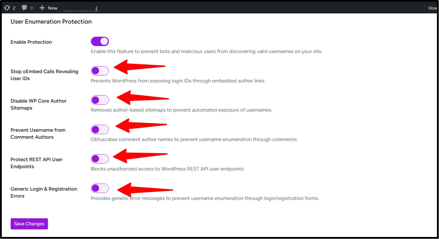 Screenshot of additional user enumeration prevention options in All-in-One Login