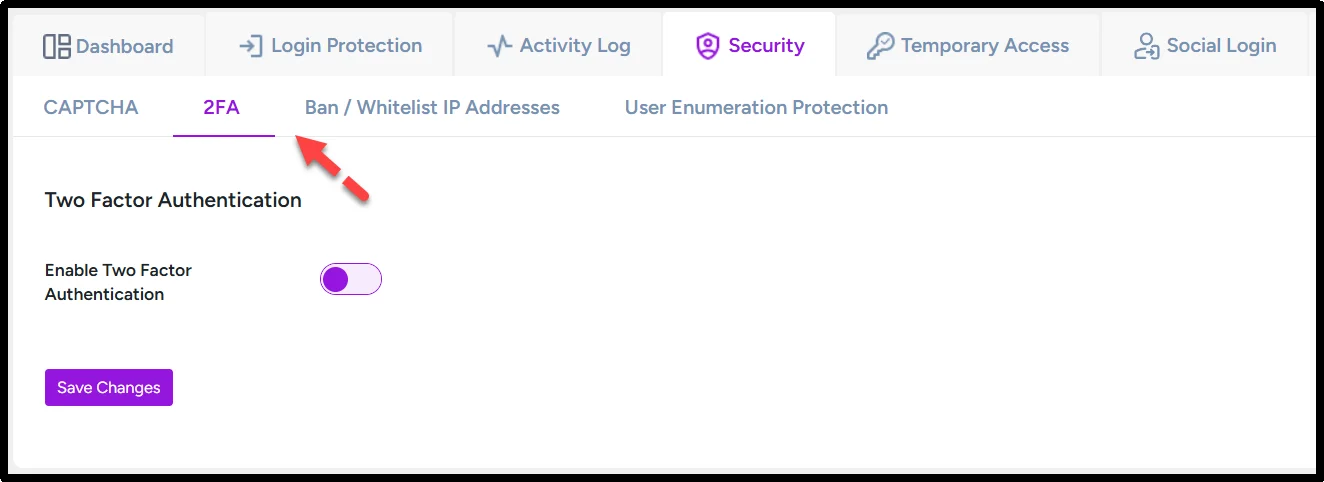Screenshot of adding two-factor authentication to WordPress login
