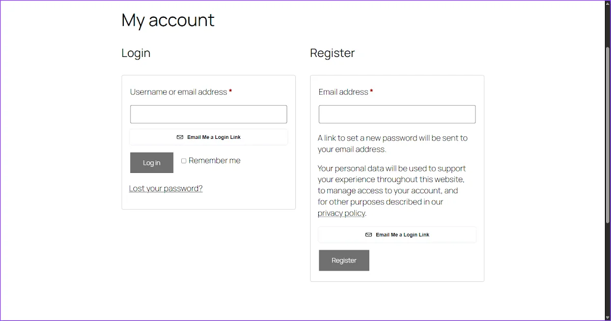 Login Links on the checkout page