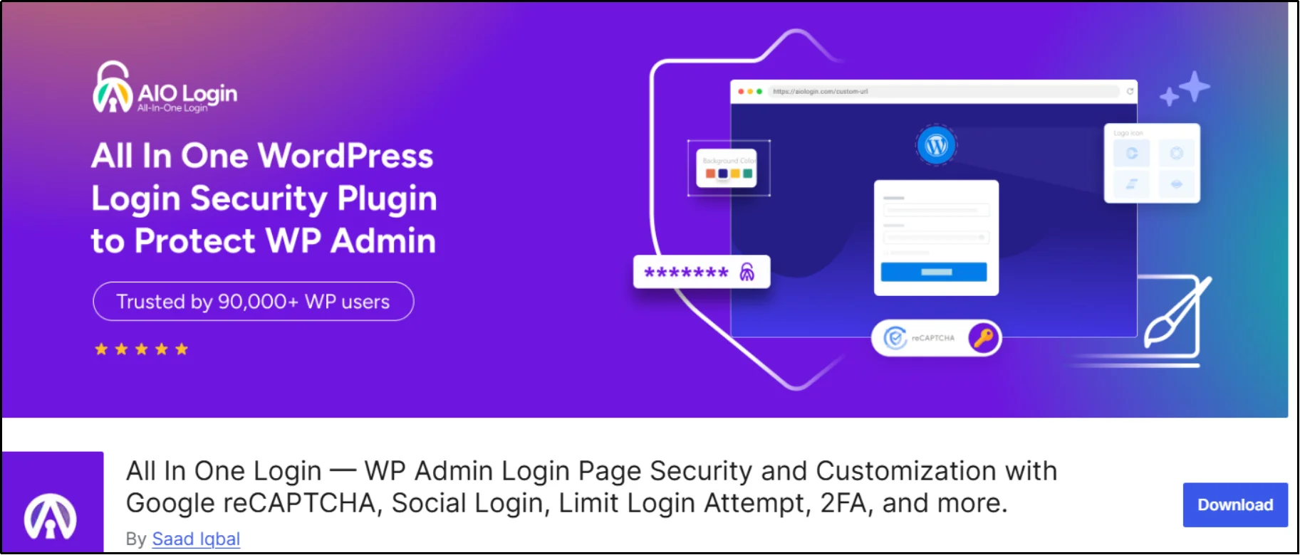 All-in-One Login plugin for WordPress showing a secure custom login page