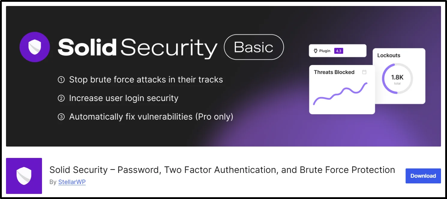 Solid Security plugin dashboard for WordPress login security features