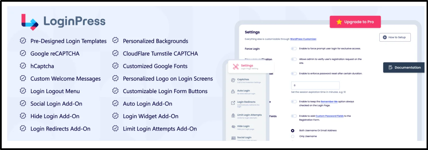 LoginPress plugin settings for customizing and securing WordPress login page