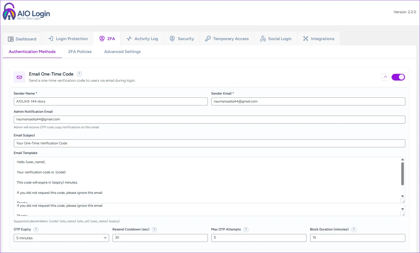 Security Settings