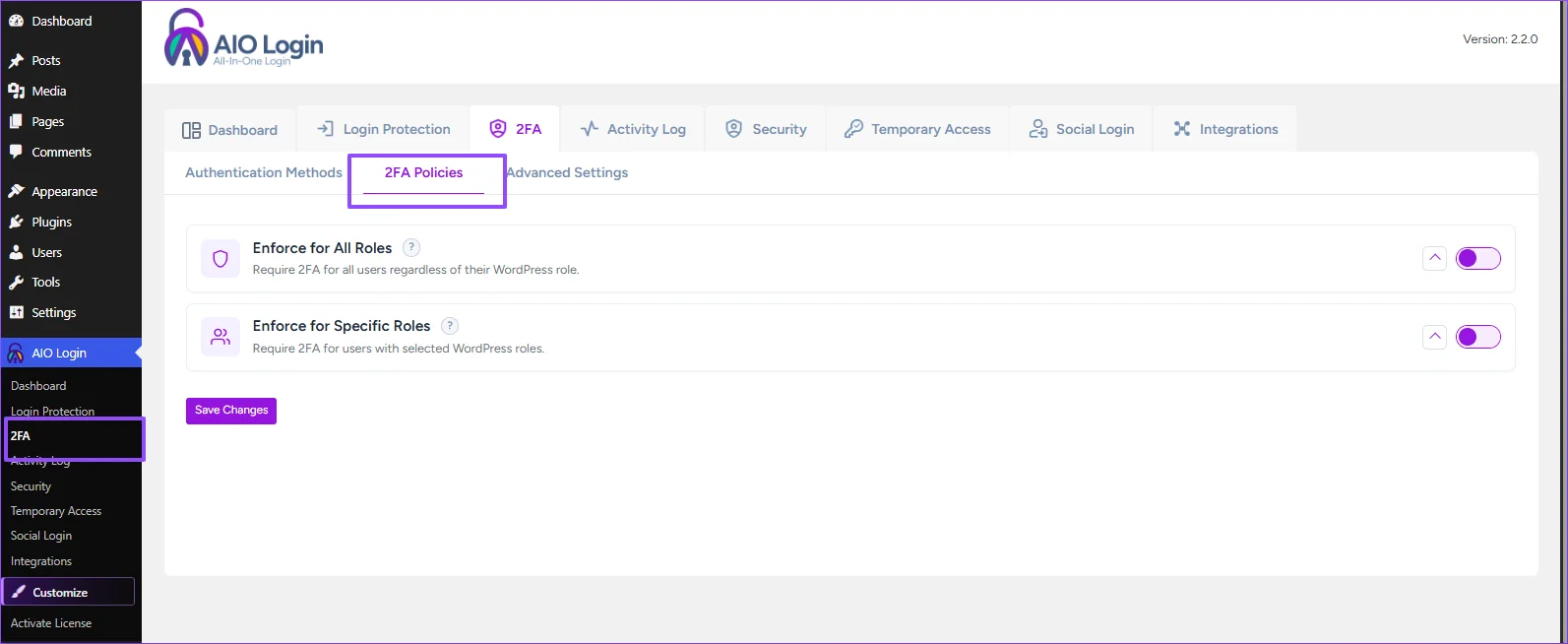 Accessing 2FA Policies
