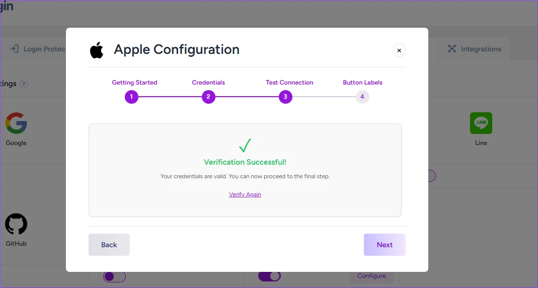 Step 4: Test Apple Login Connection (Wizard Step 3)
 1