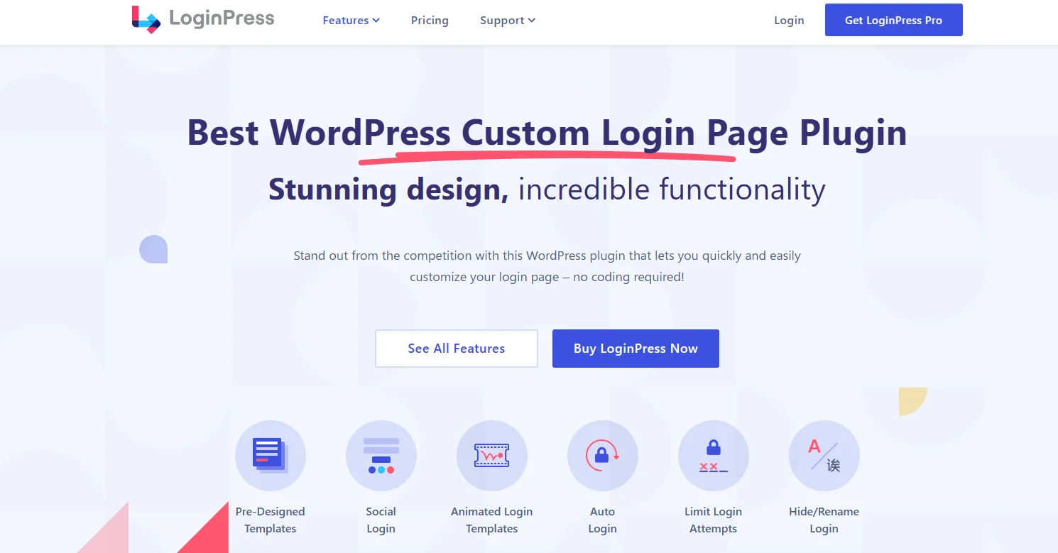 LoginPress custom WordPress login page plugin