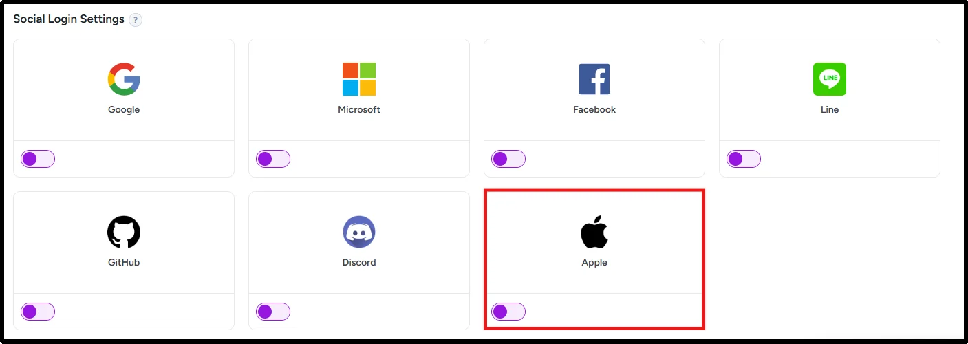 Enable Apple Social Login using the toggle button