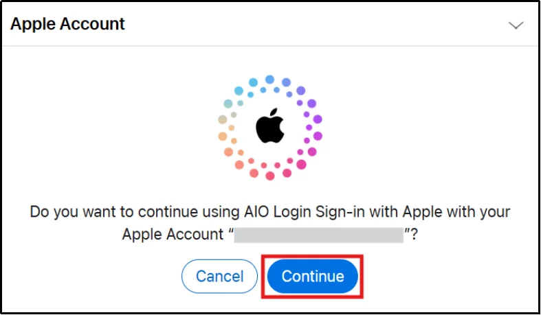 Continue Apple account authentication with All In One Login