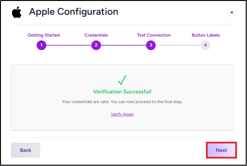 Verify successful Apple Social Login connection results
