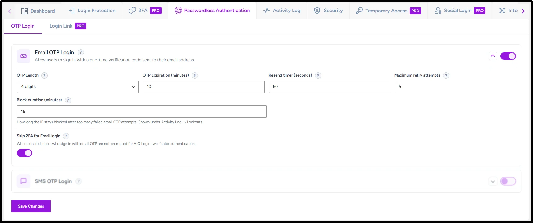 Email OTP Login screen for passwordless authentication in WordPress