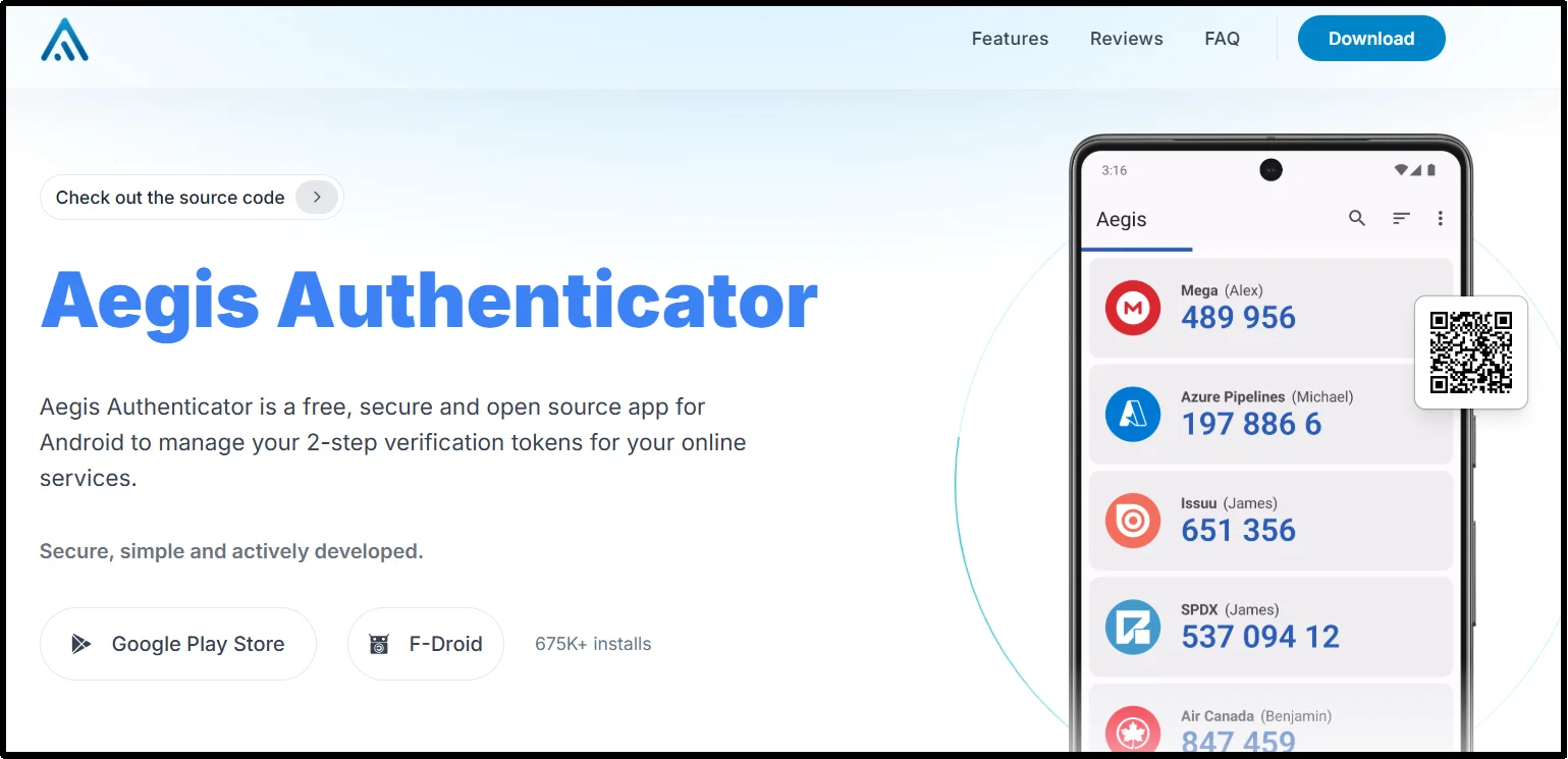 Aegis Authenticator app for secure offline TOTP authentication on Android
