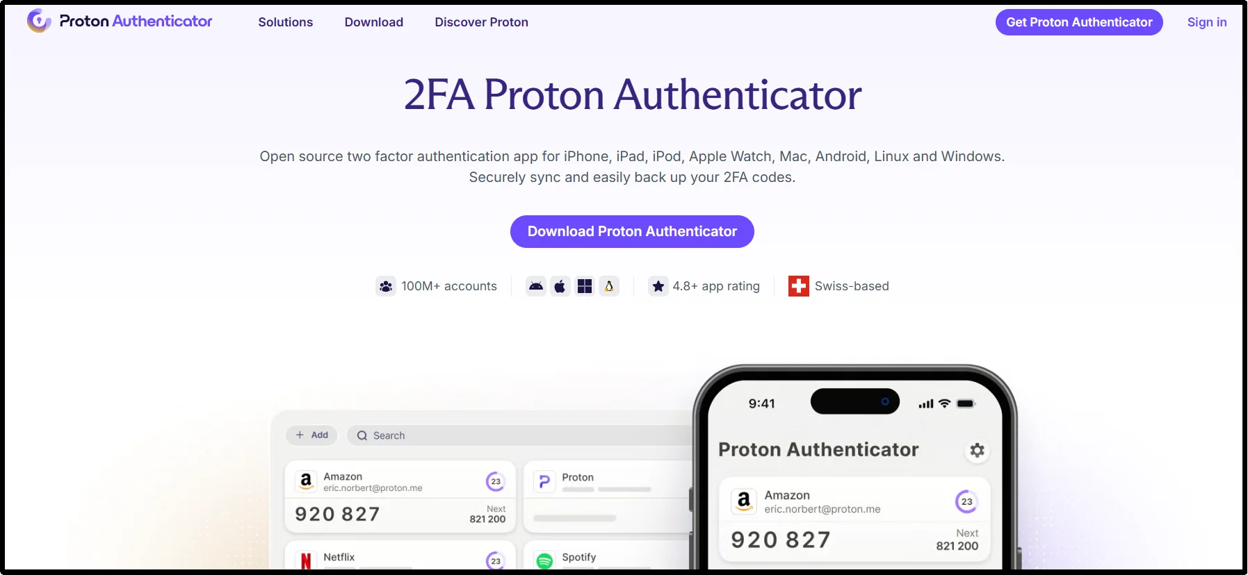 Proton Authenticator app with encrypted cross-platform two-factor authentication
