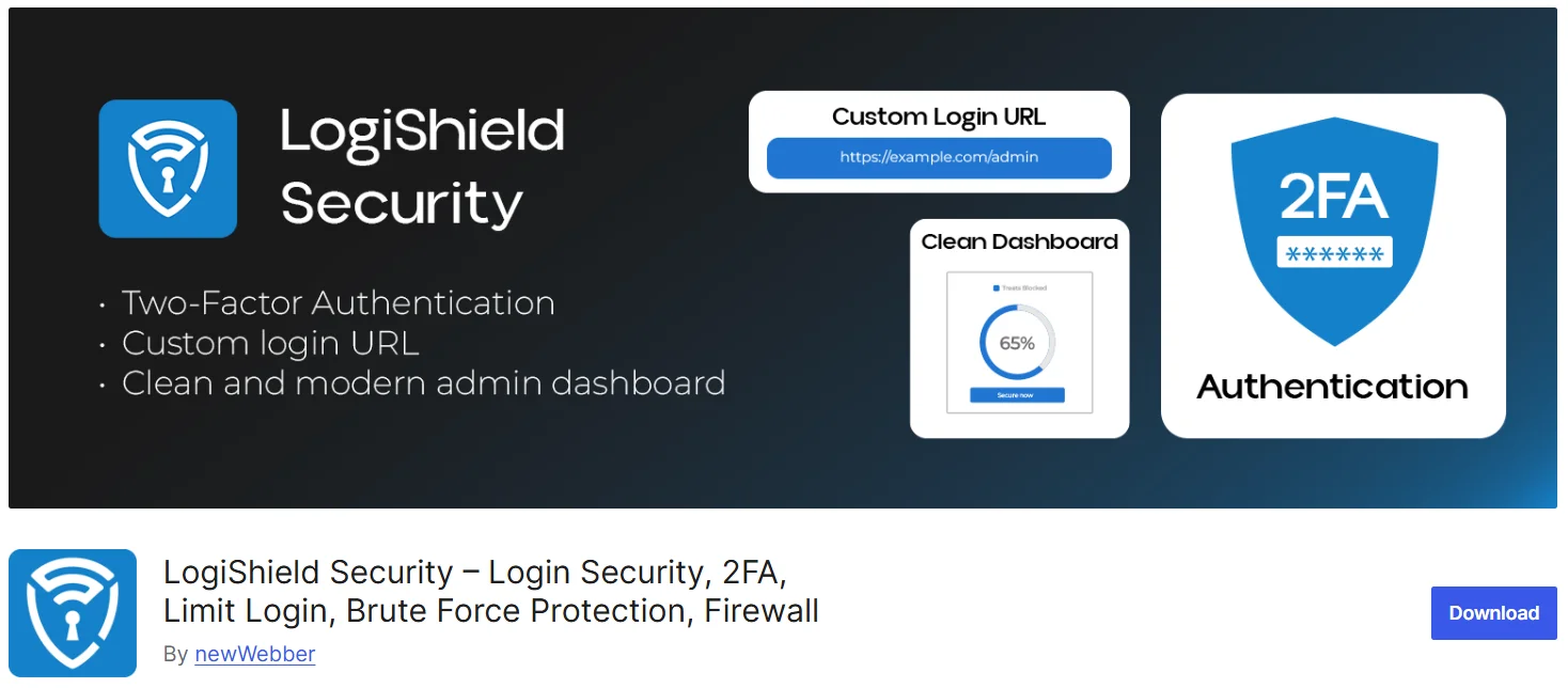 LogiShield Security plugin dashboard for WordPress user-based two-factor authentication