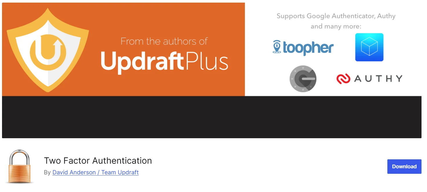 Two-Factor Authentication by UpdraftPlus Team plugin for WordPress login security