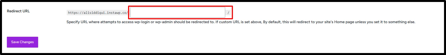 Redirect URL field in All In One Login for redirecting the old wp-admin login URL
